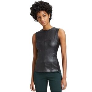 THEORY Black Lamb Leather Modern Seamed Shell Sleeveless Top P XS 0